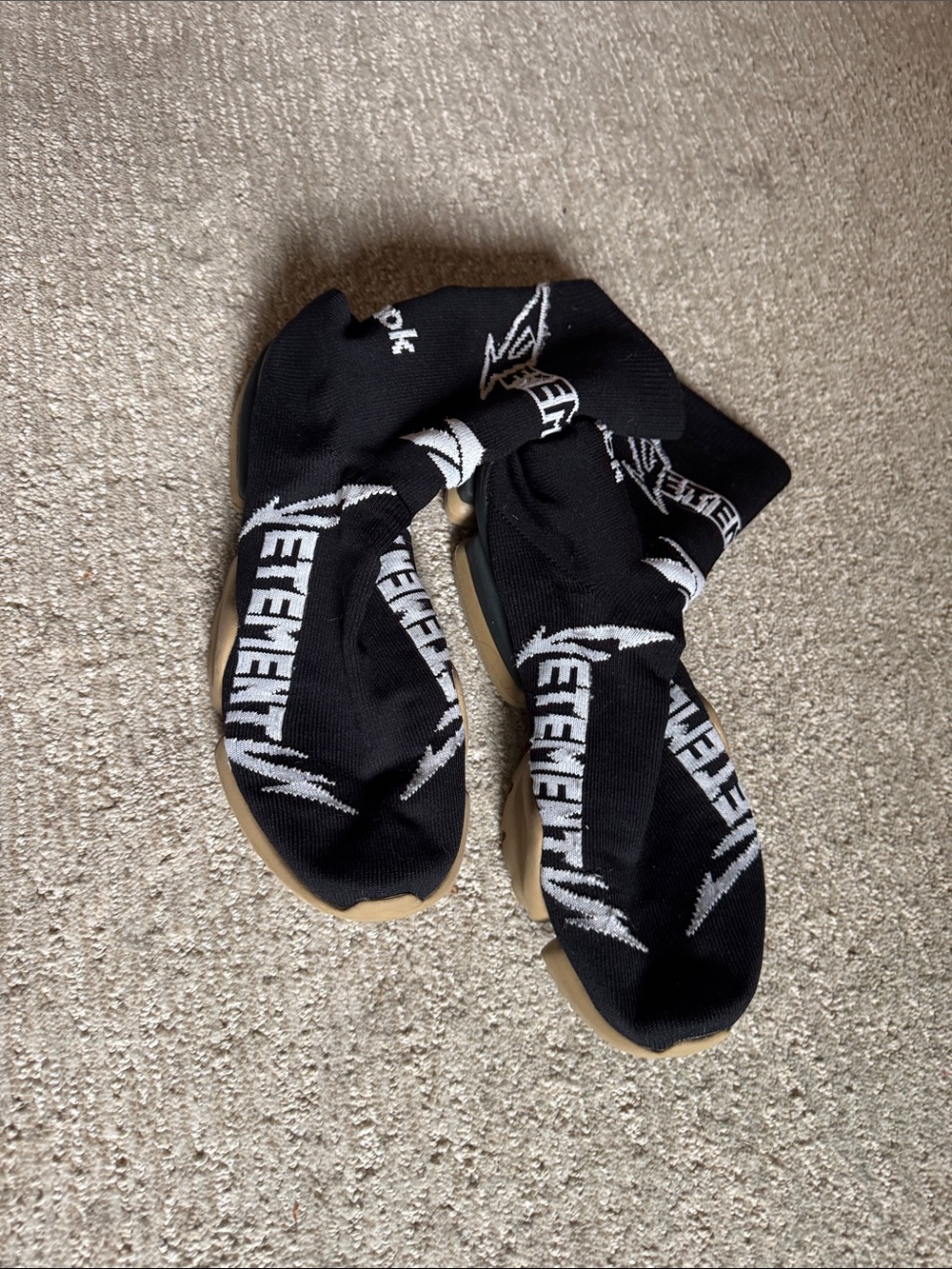 Gently eused Vetements x Reebok Metal Sock Runner sneakers 10.5